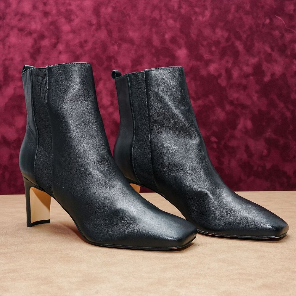 Calvin Klein Women Cassia Black Leather Dressy Square Vintage Ankle Boots sz 10